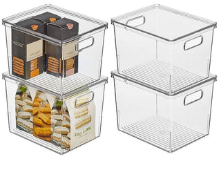 Bin Organizer with Handles and Lid (8-Pack) - Clear/White