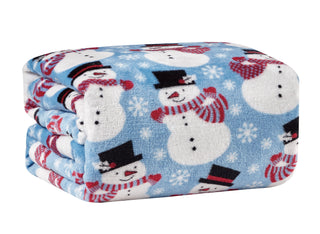 Blue Snowman Microplush Throw Blanket