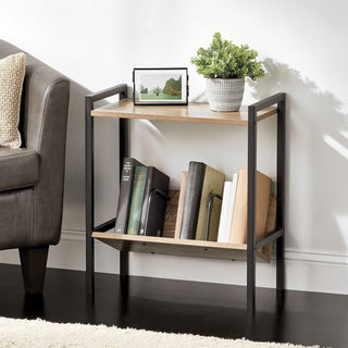 Contemporary Wood Side Table with Bookshelf