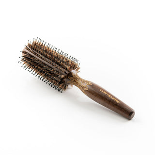 Boar Pro Brush | 1.25" Heat Activated Round Brush | Boar + Nylon Bristles | Brown Wood