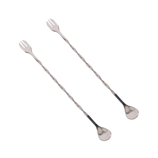 Cocktail Mixing Spoon with Garnish Fork (2 Pack)