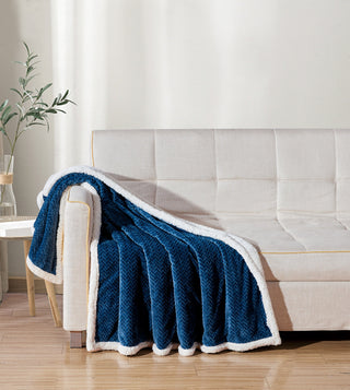 Braided Sherpa Throw 50x60 - Navy