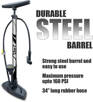 Durable Steel Bike Floor Pump with 17/24" Smart Valve Head