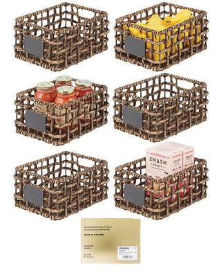 Water Hyacinth Open Weave Basket (6-Pack) - Brown Wash