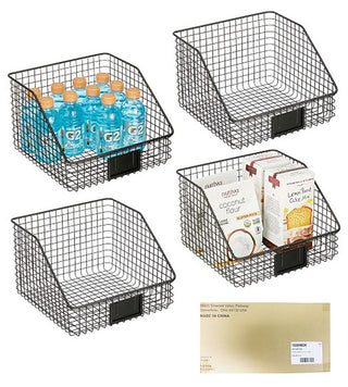 Slanted Wire Basket with Tag Holder (4-Pack) - Black
