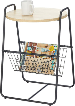 Side Table with Wire Storage Basket - Natural/Black
