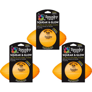 Squeak & Glow, Squeaky Glowing Ball Toy, Football- ASSORTED COLORS (3-Pack)