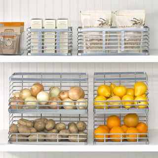 Open Front Stacking Flat Wire Pantry Basket (4-Pack) - Chrome