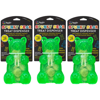 Spunky Bear - Treat Dispensing Chew Toy with 1.5 oz Peanut Butter Treats - Large- ASSORTED COLORS (3-Pack)