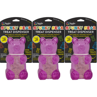 Spunky Bear - Treat Dispensing Chew Toy with 1.5 oz Peanut Butter Treats - Medium- ASSORTED COLORS (3-Pack)