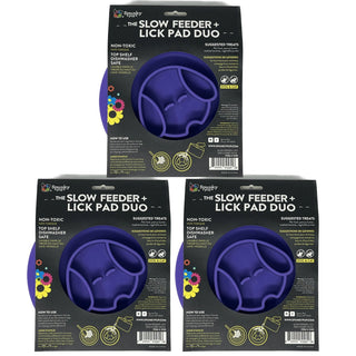 Slow Feeder & Lick Pad Duo, Combo Bowl - ASSORTED COLORS (3-Pack)