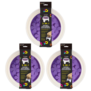 Elevated Feeder Bowl with Round Lick Pad (3-Pack)