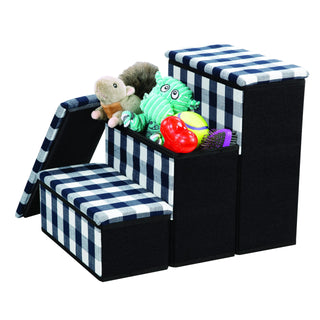 3 Tier Pet Steps with Storage – Plaid