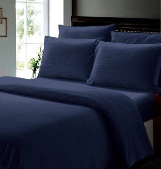 6Pcs Dobby Stripe Sheet Set - King - Navy