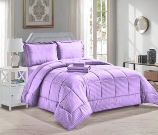 8 Piece Embossed Stripe Bed in a Bag - Queen - Plum