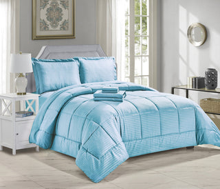8 Piece Embossed Stripe Bed in a Bag - Queen - Lt. Blue