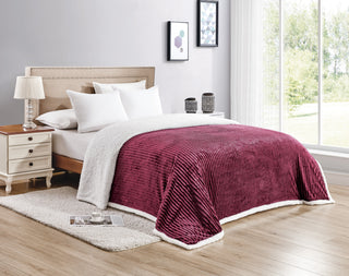 Corduroy Sherpa Blanket - Queen - Burgundy