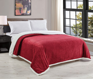 Jacquard Braided Sherpa Blanket - Queen - Burgundy