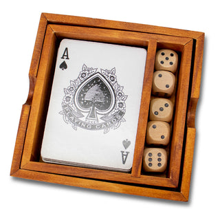 Wooden Cards & Dice Game Set