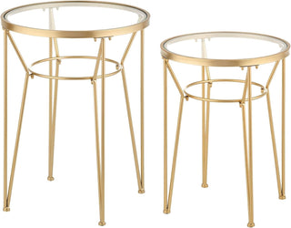 Round Metal Inlay Accent Table (2-Piece Set) - Brass