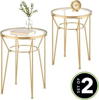 Round Metal Inlay Accent Table (2-Piece Set) - Brass