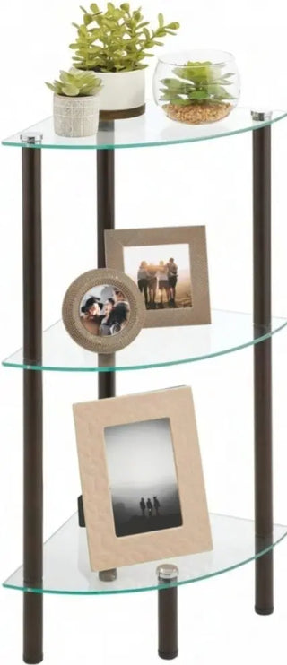 3-Tier Sleek Glass and Metal Corner Shelf (2-Pack)