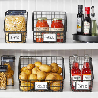 Slanted Basket Organizer with Tag Holder (2-Pack) - Black