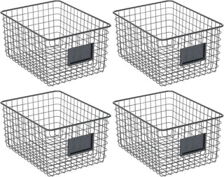 Wire Basket with Tag Holders (4-Pack) - Black