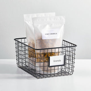 Wire Basket with Tag Holders (4-Pack) - Black