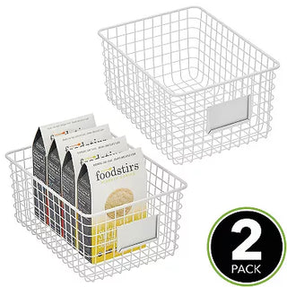 Wire Basket with Tag Holder (2-Pack) - White