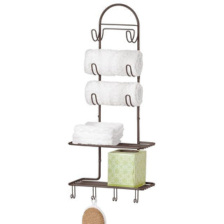 Wall Mount Bathroom Caddy with Shelves and Towel Holders - Bronze (2-Pack)