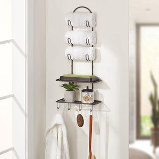 Wall Mount Bathroom Caddy with Shelves and Towel Holders - Bronze (2-Pack)