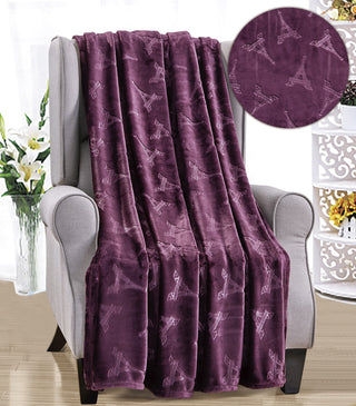 Embossed Eiffel Tower Throw 50x60 - Plum