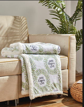 Printed Sherpa Throw 50x60 - Faith, Hope & Love