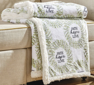 Printed Sherpa Throw 50x60 - Faith, Hope & Love