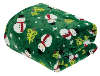 Green Snowman Microplush Throw Blanket