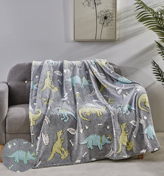 Soft & Cozy Glow in the Dark Throw - Grey Dino Friends