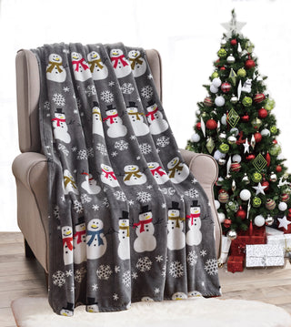 Ultra Soft Microplush Throw Blanket with Grey Snowman