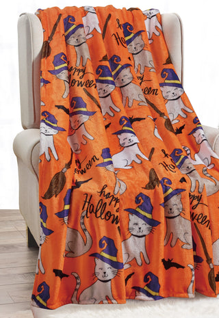 Ultra Soft Microplush Throw Blanket with Halloween Cat