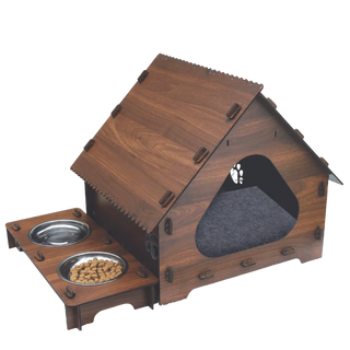 2-in-1 Wood Pet House & Feeder
