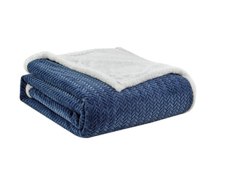 Jacquard Braided Sherpa Blanket - Queen - Navy
