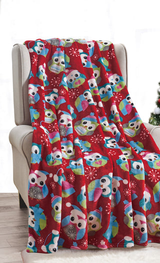 Holiday Owl Microplush Throw Blanket