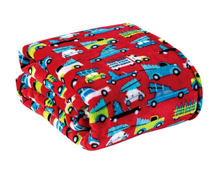 Red Christmas Cars Microplush Throw Blanket