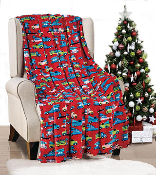 Red Christmas Cars Microplush Throw Blanket