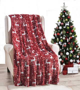 Red Reindeer Microplush Throw Blanket