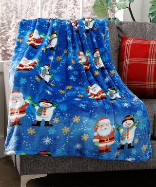 Ultra Soft Microplush Throw Blanket with Santa Snowman