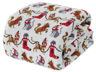 White Christmas Cats Microplush Throw Blanket