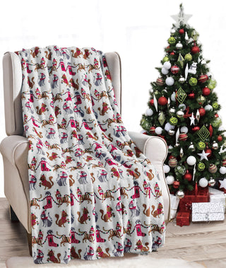 White Christmas Cats Microplush Throw Blanket