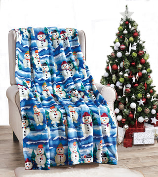 White Snowman Microplush Throw Blanket