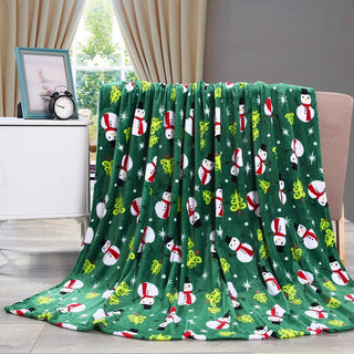 Green Snowman Microplush Throw Blanket